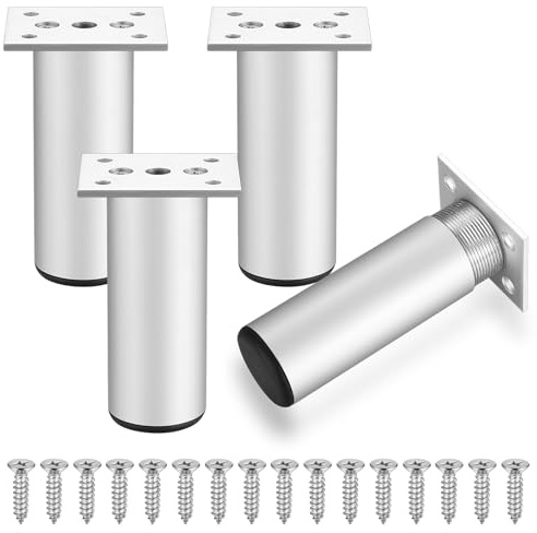 SZSIQI 4 Pz Piedini per Mobili, 8 cm Gambe per Mobili in Metallo Alluminio, Gambe per Tavolo Scrivania, Piedi per Mobili, Piedini per Armadietto, Divano, Tavolo, Sedie, Letto Gambe Piedini, con Viti
