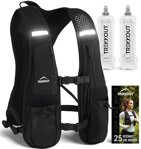TREKKOUT Adjustable Running Vest for Men & Women | Ultra-Light 5L Hydration Pack | Perfect for Trail Running, Cycling, Hiking & Marathons (Hydration Vest with Soft Flasks)