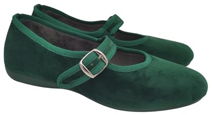 Originali Mary Jane, Ballerine Donna da Casa, Eleganti Friulane con Cinturino, Pantofole Basse in Velluto, Produzione Artigianale (Verde, Sistema Taglie Calzature EU, Adulto, Donna, Numero, Media, 38)