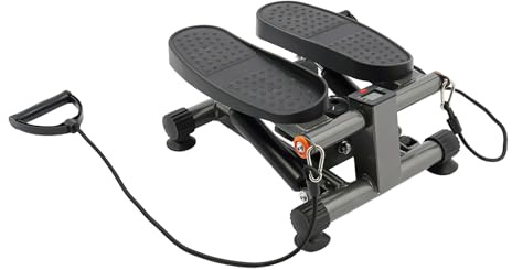 Hydraulisk stepper för hemmet, ministeper fitness, lastkapacitet 120 kg | Up-Down Swing Stepper med 2 avtagbara övningslinor och LCD-skärm, för hemmagym, kontor, gym etc
