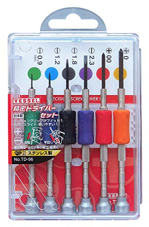 VESSEL Jeu de tournevis de précision TD-56 / -0.9, -1.2, -1.8, -2.3, +00, +0