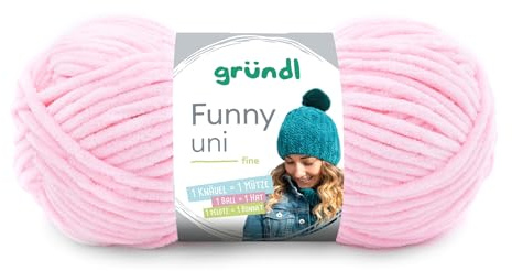 Gründl Wolle Funny uni - dicke weiche Chenille Wolle zum Häkeln - Häkelwolle - Strickwolle - Kuschelig und hautfreundlich - 100% Polyester - 1 Knäuel 100 g / 120 m - Nadelstärke 5-6 - Pastellrosa