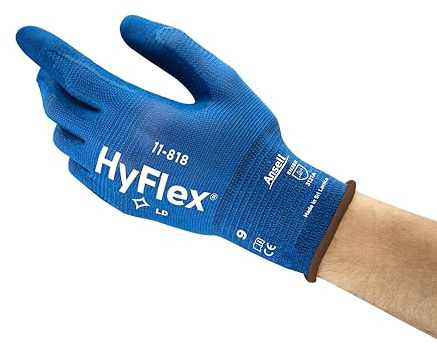 Ansell HyFlex 11-818 Professional Work Gloves, Mechanical Gloves with Improved Grip, Patented Comfort Technology, Multi-Purpose Gloves, Assembly, Mechanics, Blue, Size XL (12 Pairs)