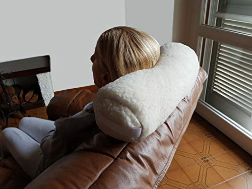 Vetrina del Benessere Cuscino Cilindrico in Lana Merinos per il Collo da Viaggio Divano Yoga Meditazione,Supporto a Rullo per Nuca, Sostegno Cervicale in Pula di Grano Saraceno