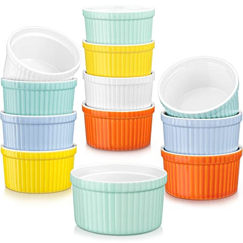 LOVECASA 12-teilige Auflaufförmchen aus Keramik, 9 cm, bunt, Souffle-Schalen für Souffle, 12 Stück