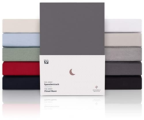 Blumtal® Premium Topper Spannbettlaken 120x200cm Jersey - Oeko-TEX zertifiziertes Bettlaken 120x200cm Baumwolle 100% - Spannbetttuch 120x200 für Topper 10cm - Spannbettlaken/Topper Bezug - Anthrazit