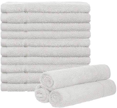Brandsseller Set med 10 gästhanddukar 30 x 50 cm gästhanddukar frottéhandduk med hängare bomull 450 g/m² badrum hushåll – vit