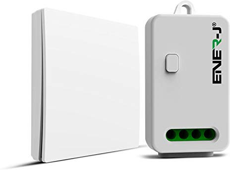 ENERJ 1 Gang Wireless Kinetic Switch, Non Dimmable & WiFi 5A RF Receiver Bundle Kit Wireless Gang Switch, Battery Free Switch Outdoor Waterproof IP55 Wireless Kinetic Switch