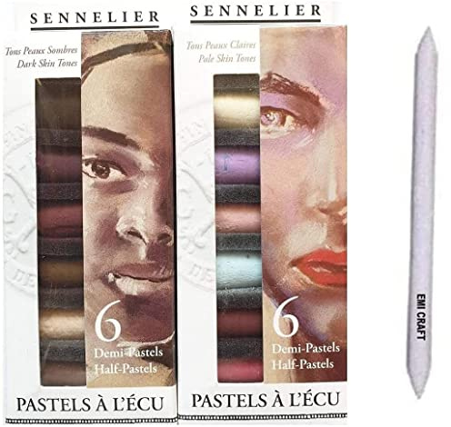 Sennelier ensemble de Pastel secs 12 demi pastels. pastels tendresà l'écu- PORTRAIT + Estompe