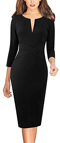 VFSHOW Womens Little Black Elegant Front Zipper Slim Work Business Office Party Bodycon Pencil Sheath Dress 3601 BLK L