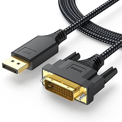DteeDck DisplayPort to DVI Cable 6ft, Display Port to DVI-D/I Cord Braided, Gold-Plated Male to Male 1080P@60Hz, only One-Way Direction Video for Computer Laptop Graphics Card Monitor Projector HDTV