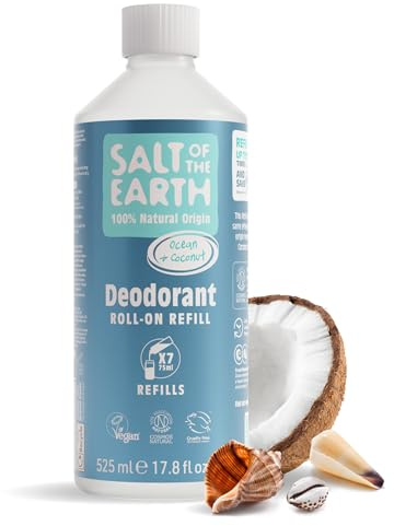 Naturlig deodorant Roll On Refill av Salt of the Earth, Ocean & Coconut – Vegan, Long Lasting Protection, Leaping Bunny Approved, Tillverkad i Storbritannien – 525 ml