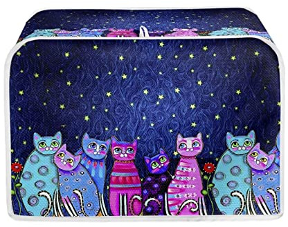 Xoenoiee Coperture colorate per tostapane con motivo di gatti – 4 fette di piccoli elettrodomestici, copertura per forno e tostapane, lavabile