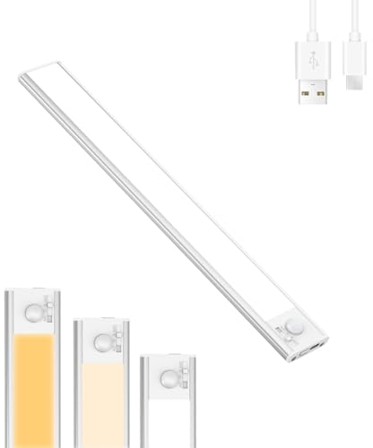 Lampe LED sous meuble avec détecteur de mouvement, LED rechargeable sans fil, éclairage d'armoire, 3 modes de luminosité, température de couleur, intensité variable, pour cuisine, garage, armoire