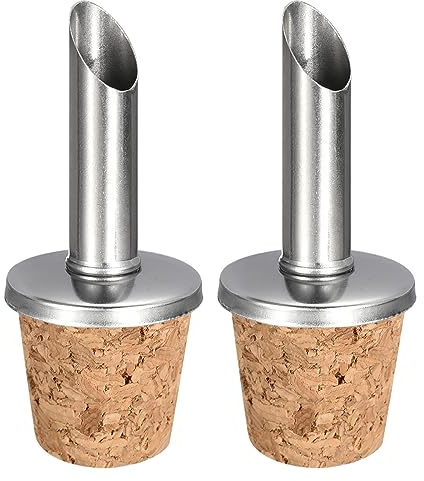 uxcell Stainless Steel Bottle Pourers, 2Pcs Olive Oil Spout Cork Design Wine Bottle Stoppers, Wine Pourers Liquor Pour Spouts for Pours Liquid, Wine, Vinegar, Most Liquor Bottles