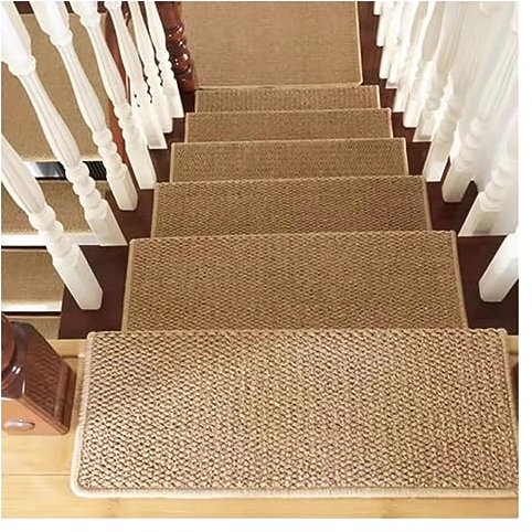 Alfombrilla Autoadhesiva de Escalera Interior,Protector Antideslizante de Peldaño-Aspecto Sisal,Pisadas para Escalones de Madera,Peldaños de Escalera Protectores Almohadillas,Alfombra Pie de Escalera