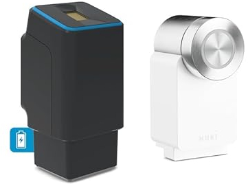 EKEY UNO 200322 Akku inkl. Nuki Smart Lock Pro (4. Generation) weiß Akkubetriebenes Nachrüst-Set für alle gängigen Türen, Schwarzer Fingerprint