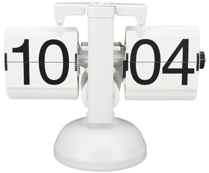 Flip Clock Style Room Kleine 24-Stunden-Retro-Heimuhr für Mechanische Umblätteruhr, One Foot Flip Clock, Große Anzahl Schreibtischregaluhren (Alles weiß)