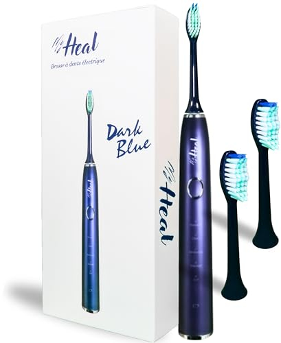 * MY HEAL * | Brosse à dent électrique Sonique | 3 Mois d'Autonomie | 5 Modes de Brossage avec Minuteur de 2 Min intégré | Rechargeable USB | Pack 1 BROSSE A DENT et 2 TETES DE BROSSETTES (Bleu Nuit)