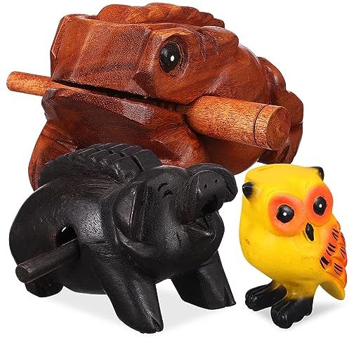 TOYANDONA 3stücke Holz Musikinstrument Tiertonblock Tiermusikblock Holzklangblock Mit Kröte Schwein Eule Gestaltung Für Dekoration Und Realistische Tiergeräusche