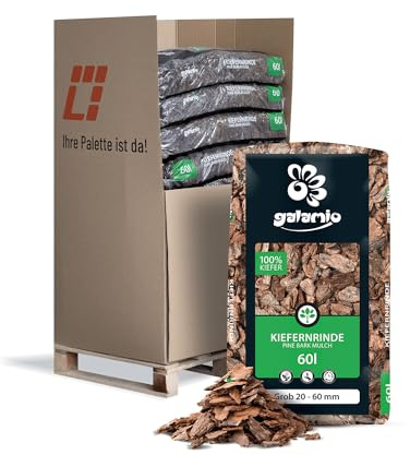 GALAMIO Kiefernrinde Kiefernmulch Rindenmulch Rinde Mulch Garten Dekor Pinus Sylvestris Natur Wald Kiefer Grob 20-60mm 60l x 13 Sack 780l / 1 Palette