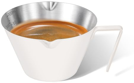 carrottimes Espressokoppar i rostfritt stål, Espresso Tillbehör, Mätkopp i metall med dubbel pip och dubbla skalor, Espressokopp med handtag, Kaffebönemätning (vit), 3.4OZ/100ML
