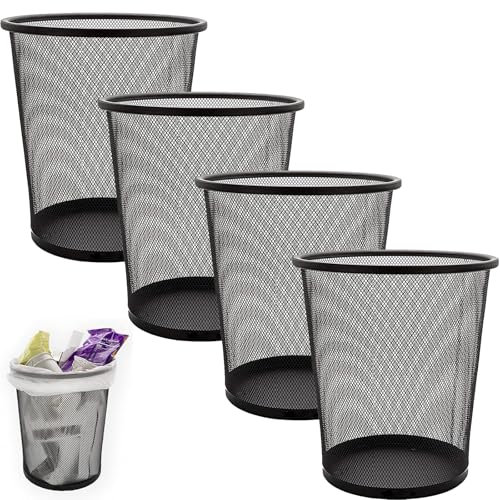 SENENQU 4 Pezzi Cestino Ufficio Metallo Nero, 12L Cestini Ufficio Griglia Metallo, Piccolo Cestino Spazzatura Ufficio per Scrivania Camera da Letto Bagno - 26.5 x 23.5 x 18.8 CM​​