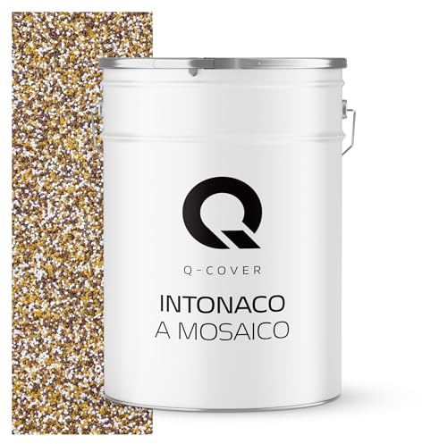 Q-COVER Intonaco in pietra colorata, 25 kg, Marrone e Senape, M62, intonaco decorativo per interni ed esterni, intonaco per facciate, intonaco finito, intonaco pregiato, antigraffio