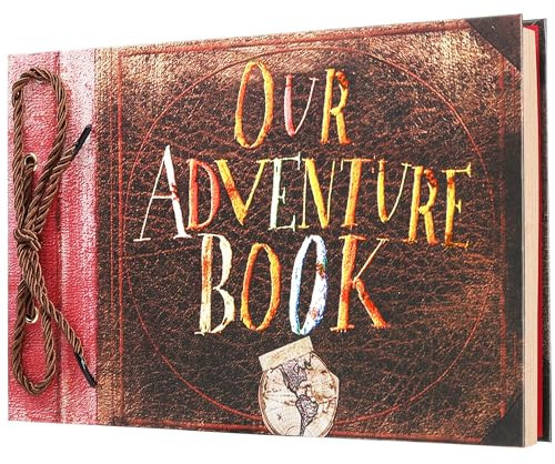 Scrapbook Photo Album,Our Adventure Book Scrapbook,Retro Scrap book, Embossed Words Hard Cover Photo Album,Movie Up Travel Memory Book for Anniversary, Wedding, Baby Shower