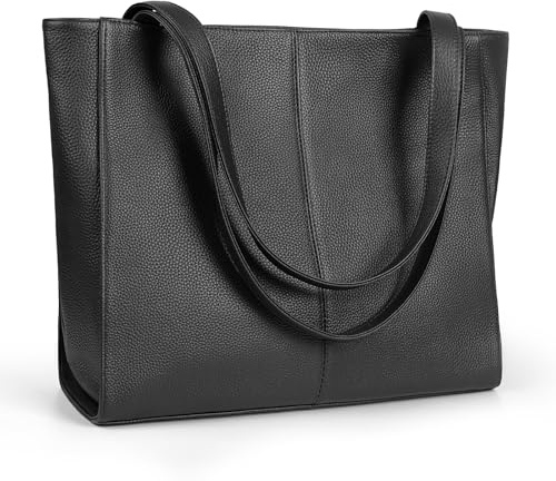 befen Echtleder Handtasche Damen Groß Shopper Tasche mit 14 Zoll Laptopfach, Mode Leder Tote Bag Schule Arbeit Freizeit Henkeltasche mit Reißverschluss, Schwarz