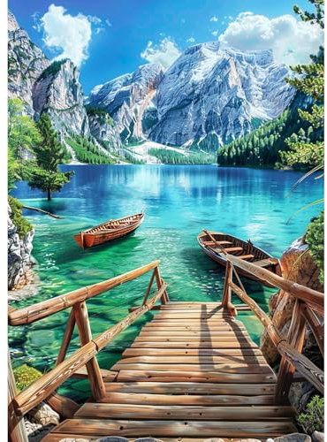 CLYCTIP Diamond Painting Kits Adults, Mountains Lake and Boats Diamond Painting Pictures, 30 x 40 cm