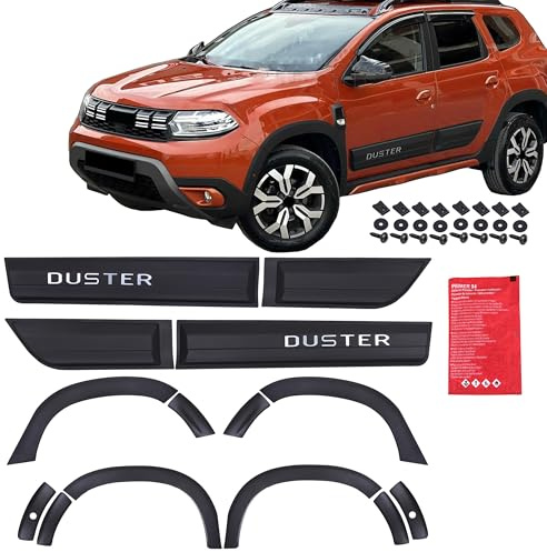 INLY 14 Pezzi Passaruota Protezione per paraurti Parafanghi e protezione veicolo Strisce di Protezione per laterale Protezione veicolo carrozzeria Kit NERO ABS compatibile con Dacia Duster (2018-2024)