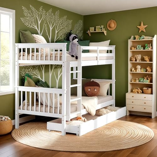 Homestyle4u, Etagenbett 2 Kinder 90x200 mit Treppe & Bettkasten Weiß, Hochbett Doppelstockbett umbaubar 2 Kinderbetten
