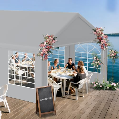 Froadp Robust paviljong 4 x 6 tält med runt stålrör, PE-takpresenning och sidoväggar – bröllopstält, festtält 4 x 6 m som pergola, trädgårdspaviljong eller festtält för varje fest (grå)