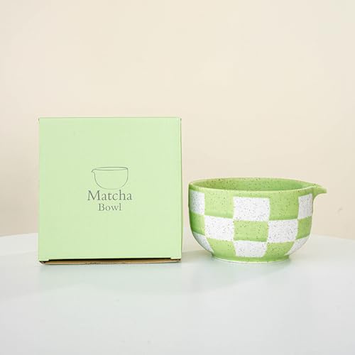 YlobdolY Bol à matcha en céramique avec bec verseur, fait à la main, en porcelaine émaillée, bol à matcha traditionnel japonais, bol à mélanger avec coffret cadeau pour fouetter le matcha vert