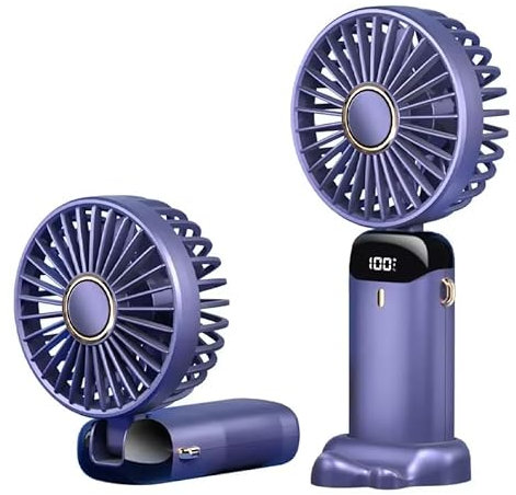 Générique Ventilateur Portable à Main USB Rechargeable 3000mAh – Mini Ventilateur Silencieux 5 Vitesses avec Écran LCD, Pliable & Tour de Cou, Support Téléphone – Idéal Bureau, Camping, Voyage, Été