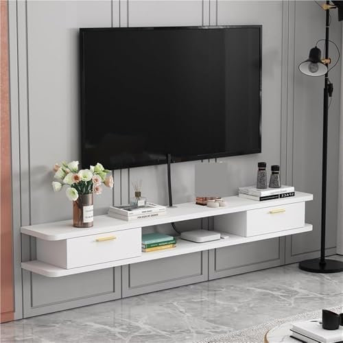Mobile Porta TV sospeso Moderno da Parete con Gestione dei Cavi, mensola Centrale per l'intrattenimento Bianca da 63 Pollici per Soggiorno e Arredamento della casa, Design salvaspazio.