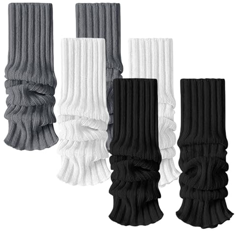 Aohyue 3 Pairs Leg Warmers for Women, Soft Stretchy Warm for Women Girls Ladies,Fit Y2K 80s Kawaii Ribbed Knitted Preppy Boot Long Socks for Ballet Yoga Dance Ice Skating