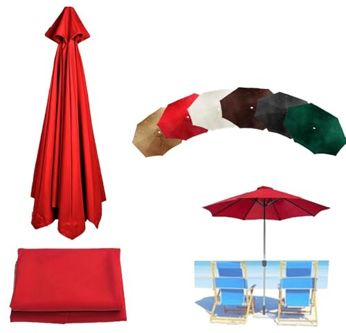 9ft Market Umbrella Canopy, Fade Resistant Yard Table Parasol Replacement Cloth, Waterproof Outdoor Umbrella Top Cover for Gazebo Beach Patio(Red, 2.7m(9ft))