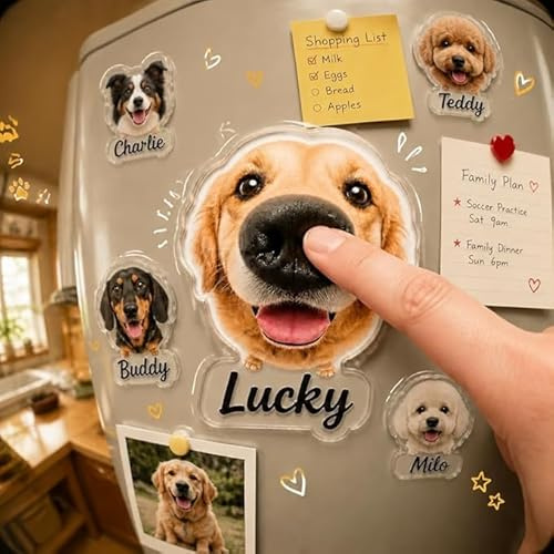 Magnete Personalizzato Cane con Foto Calamita Frigorifero con Naso 3D Morbido da Schiacciare Regalo Personalizzato per Amanti dei Cani Decorazione Magnetica per Casa Ufficio Idea Regalo Pet Lover (01)