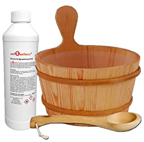 Sauna Set Madera 4L, Schöpfkellen 36 cm, Eucalipto Fragancias 500ML