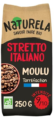 NATURELA - Café Bio Moulu - Café Arabica et Robusta - Torréfaction Lente - Fabriqué en France - 250 g, 1 unité (Lot de 1)