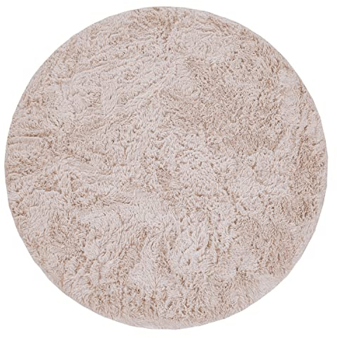 Paco Home Hochflor Teppich Rund Wohnzimmer Schlafzimmer rutschfest Shaggy Modern Flauschig Einfarbig Langflor Kunstfell, Grösse:120 cm Rund, Farbe:Creme