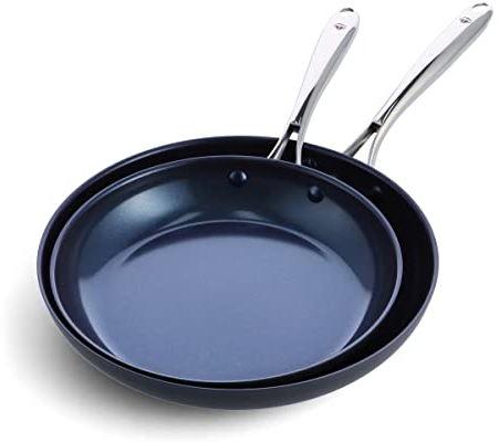 Blue Diamond Cookware Bratpfannen-Set, 25,4 cm und 30,5 cm, harteloxiert, gesunde Keramik, antihaftbeschichtet, PFAS- und PFOA-frei, spülmaschinen- und ofenfest, gleichmäßige Erwärmung
