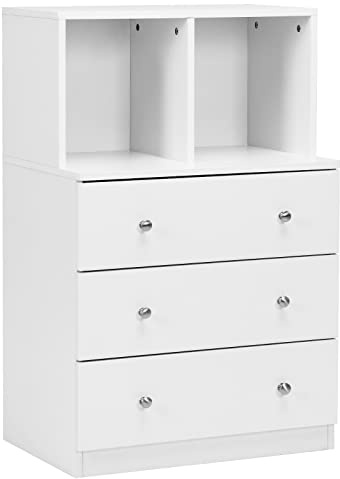 COSTWAY Wooden Chest of Drawers, 3-Drawer Dresser Cabinet with 2 Open Compartments, Freestanding Storage Cabinet Cupboard Organiser Unit for Bedroom, Living Room and Hallway (White)
