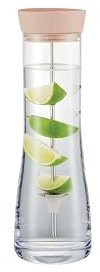 blomus Wasserkaraffe -DRIWA- aus Glas, 1 Liter, Glaskaraffe mit Deckel-Ausgießer und Fruchtspieß (Rose Dust)