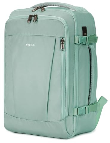 ECOHUB 20L Max Ryanair Cabin Bag 40x20x25 Underseat Backpack Carry on Bag Hand Luggage Backpack with USB Port Recycled PET Eco Friendly Rucksack for Women & Men, Light Green (Patented)