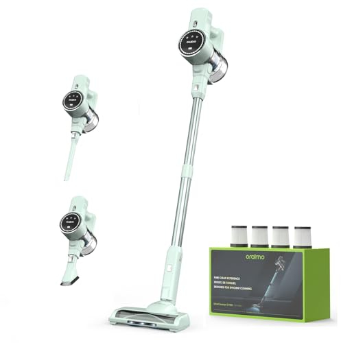 Oraimo Cordless Vacuum Cleaner, 24KPA Max Brushless Stick Vacuum with LED Display, Self-Standing, for Pet Hair, Hard Floor & Carpet, MintGreen
