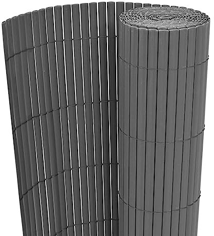 Mengtu Gartenzaun Doppelseitig Sichtschutzmatte Sichtschutzzaun Sichtschutz Windschutz Zaun Balkonverkleidung Zaunblende für Balkon Garten Terrasse PVC 90 x 500 cm Grau Garten Möbel