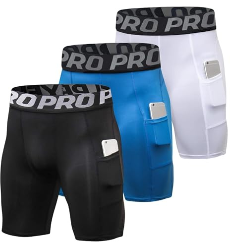 YUSHOW 5 Pack Men's Compression Shorts with Pockets Base Layer for Running